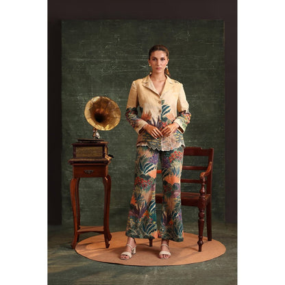 Soup by Sougat Paul Beige Kaira Embroidered Blazer with Pant (Set of 2)