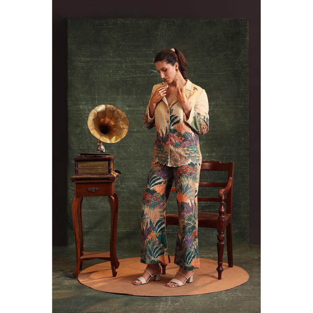 Soup by Sougat Paul Beige Kaira Embroidered Blazer with Pant (Set of 2)