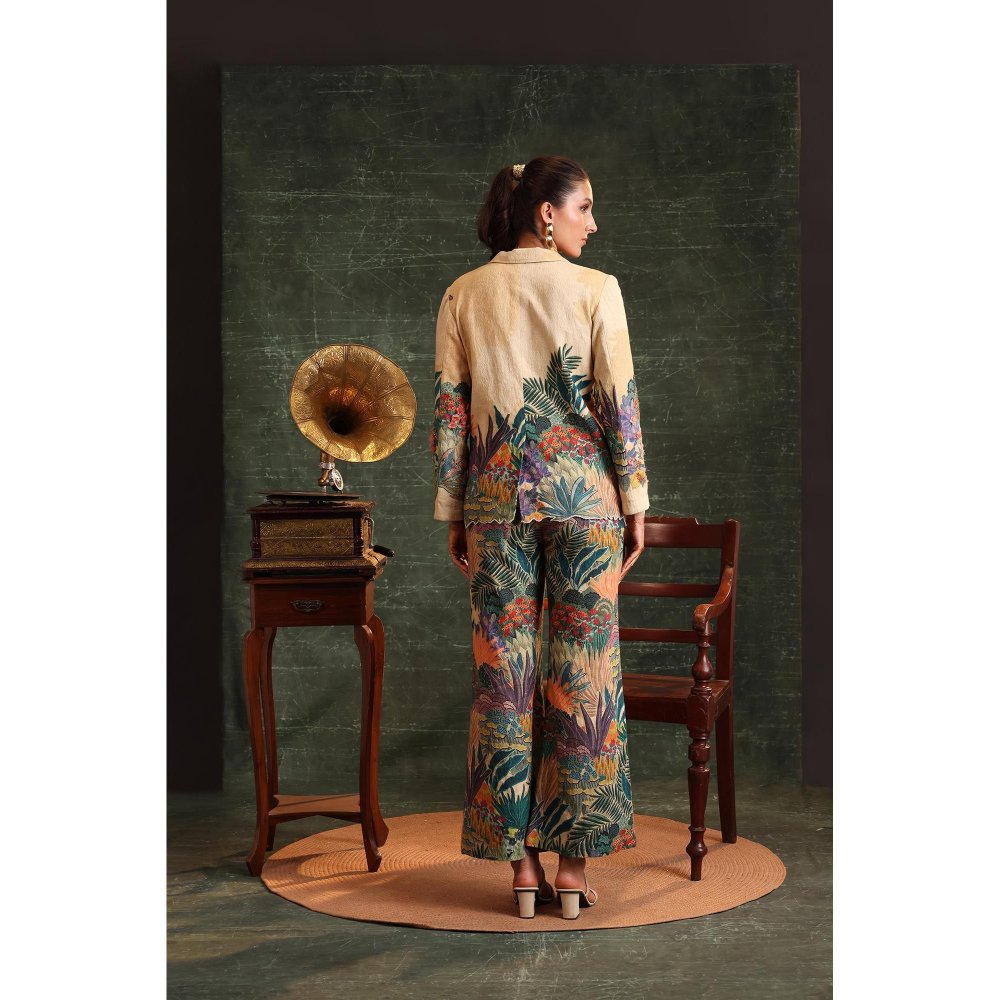 Soup by Sougat Paul Beige Kaira Embroidered Blazer with Pant (Set of 2)