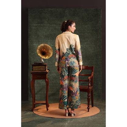 Soup by Sougat Paul Beige Kaira Embroidered Blazer with Pant (Set of 2)