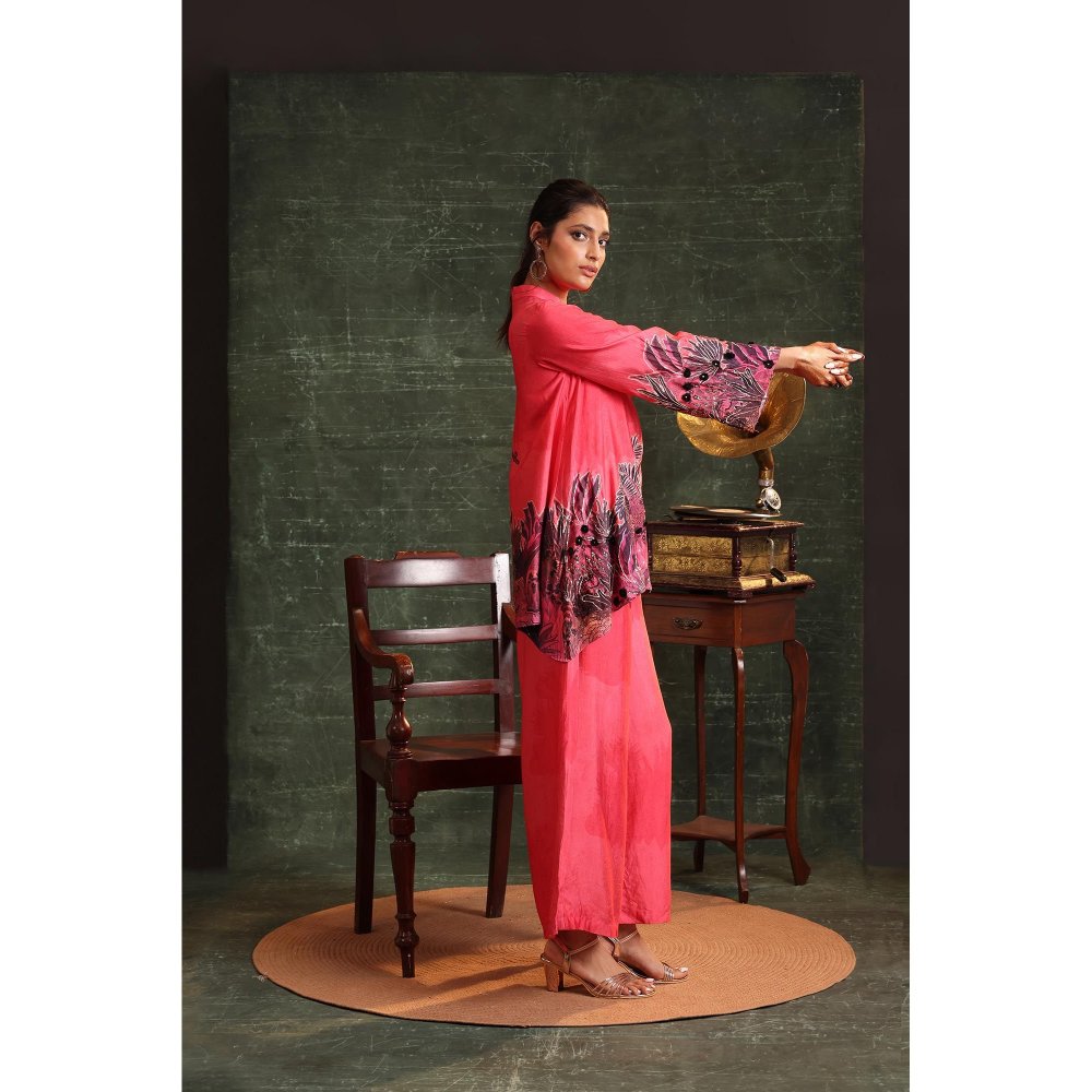 Soup by Sougat Paul Pink Kaira Embellished Top with Pant (Set of 2)