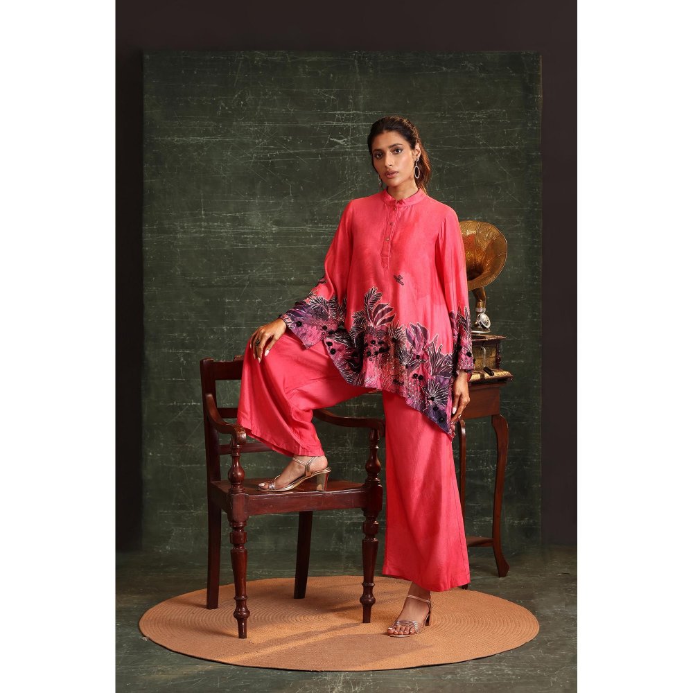 Soup by Sougat Paul Pink Kaira Embellished Top with Pant (Set of 2)