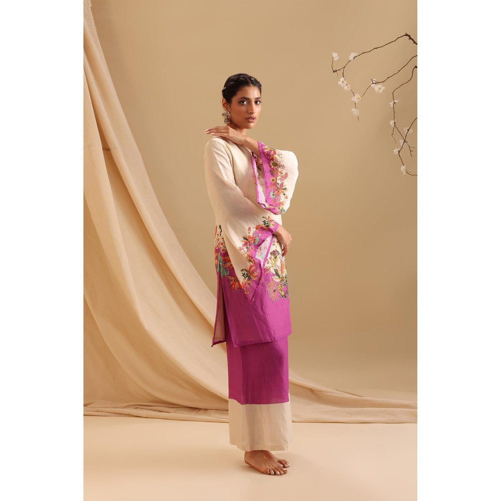 Soup by Sougat Paul Cream Aarani Embroidered Kurta with Palazzo (Set of 2)