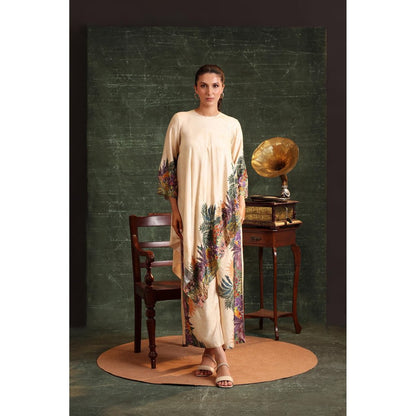 Soup by Sougat Paul Beige Kaira Embellished Asymmetric Kurta with Palazzo (Set of 2)