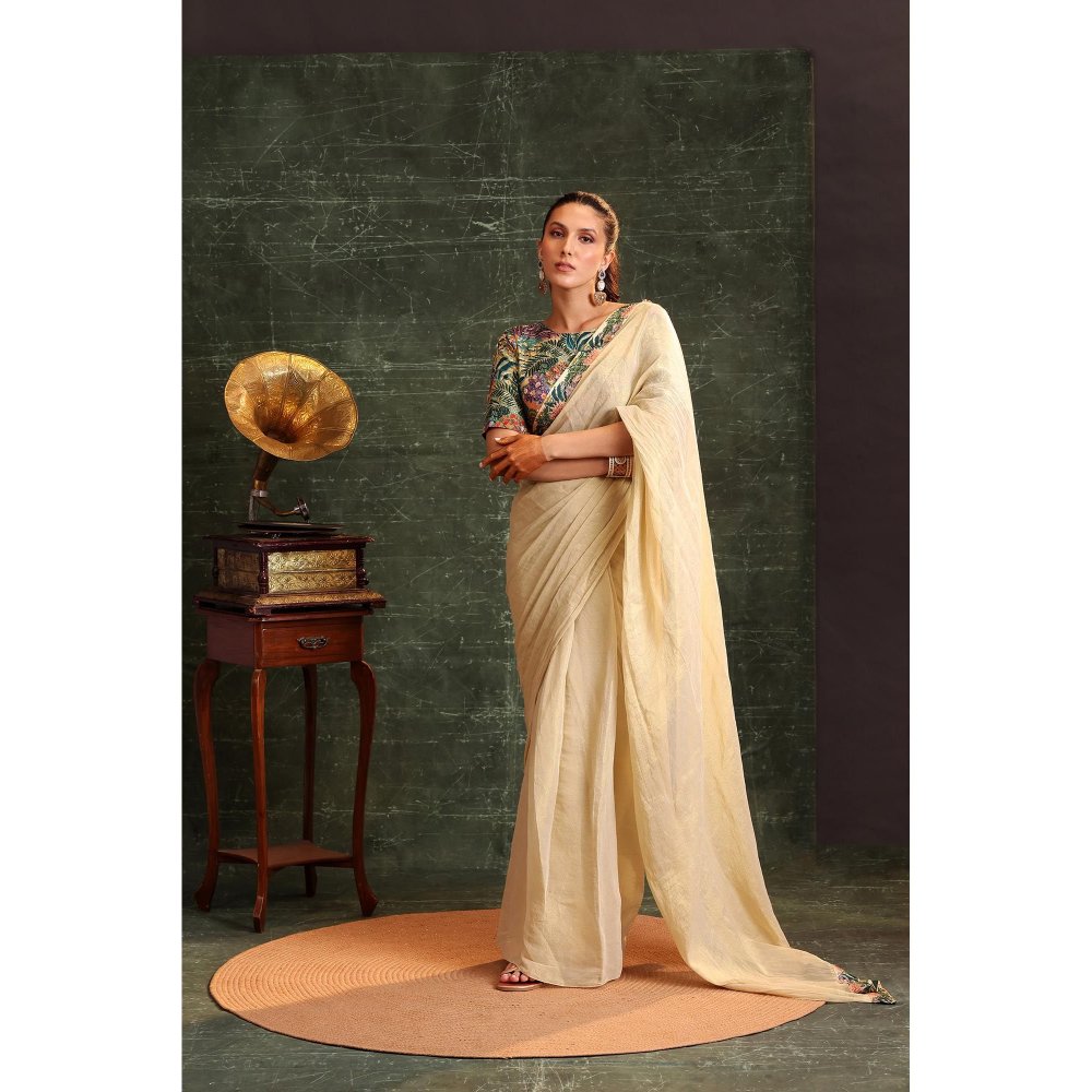 Soup by Sougat Paul Beige Kaira Embellished Pre Stitched Saree with Stitched Blouse