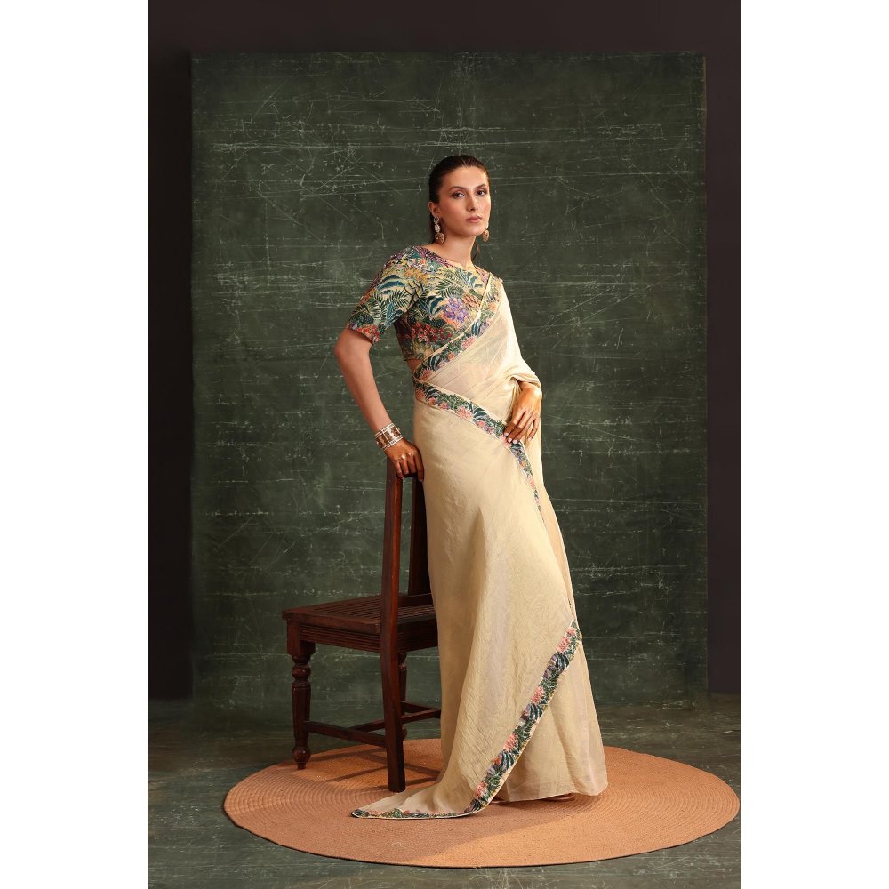 Soup by Sougat Paul Beige Kaira Embellished Pre Stitched Saree with Stitched Blouse