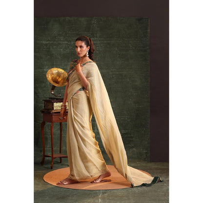 Soup by Sougat Paul Beige Kaira Embellished Pre Stitched Saree with Stitched Blouse