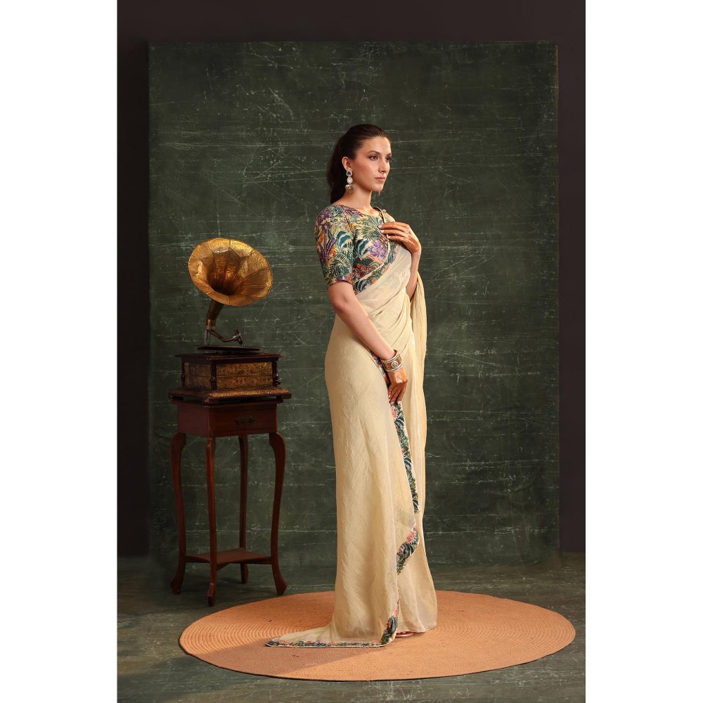 Soup by Sougat Paul Beige Kaira Embellished Pre Stitched Saree with Stitched Blouse
