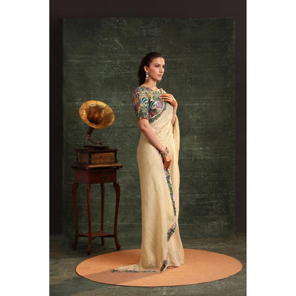 Soup by Sougat Paul Beige Kaira Embellished Pre Stitched Saree with Stitched Blouse