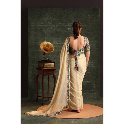 Soup by Sougat Paul Beige Kaira Embellished Pre Stitched Saree with Stitched Blouse