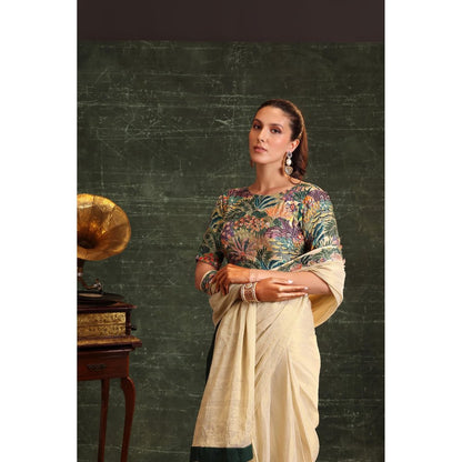 Soup by Sougat Paul Beige Kaira Embellished Pre Stitched Saree with Stitched Blouse