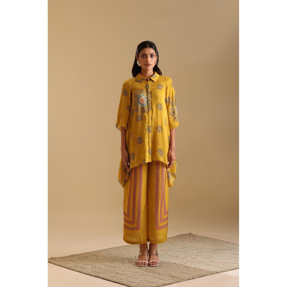Soup by Sougat Paul Yellow Eraya Embellished Tunic with Palazzo (Set of 2)