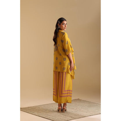 Soup by Sougat Paul Yellow Eraya Embellished Tunic with Palazzo (Set of 2)