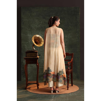 Soup by Sougat Paul Beige Kaira Embellished Top with Pant and Cape (Set of 3)