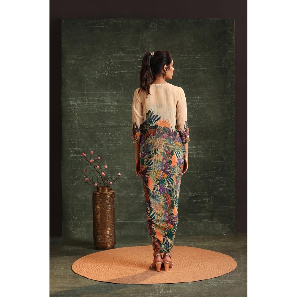 Soup by Sougat Paul Multi-Colour Kaira Embellished Drape Dress with Jacket (Set of 2)