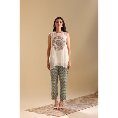 Soup by Sougat Paul Off White Eraya Applique Top with Pant (Set of 2)