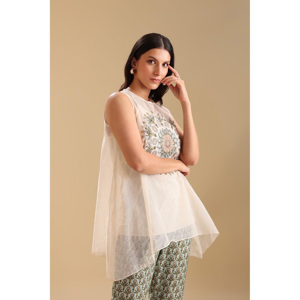 Soup by Sougat Paul Off White Eraya Applique Top with Pant (Set of 2)