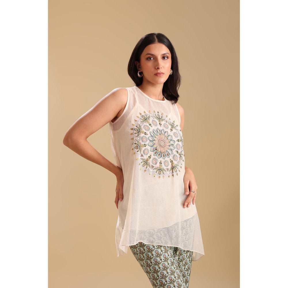 Soup by Sougat Paul Off White Eraya Applique Top with Pant (Set of 2)