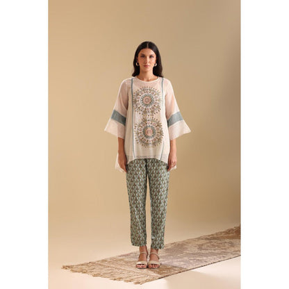 Soup by Sougat Paul Off White Eraya Applique Top with Pant (Set of 2)