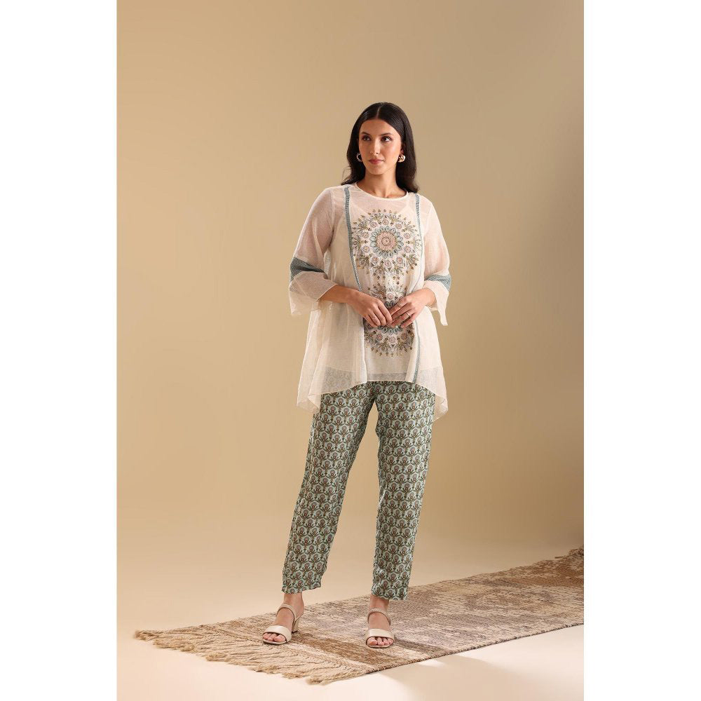 Soup by Sougat Paul Off White Eraya Applique Top with Pant (Set of 2)