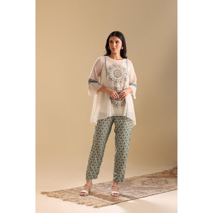 Soup by Sougat Paul Off White Eraya Applique Top with Pant (Set of 2)