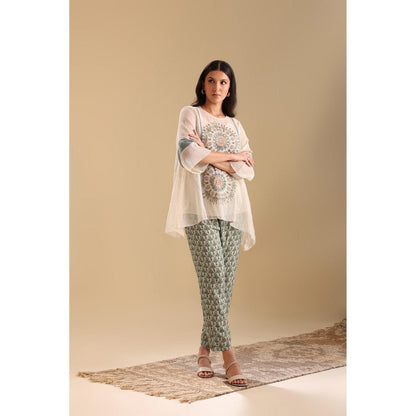 Soup by Sougat Paul Off White Eraya Applique Top with Pant (Set of 2)