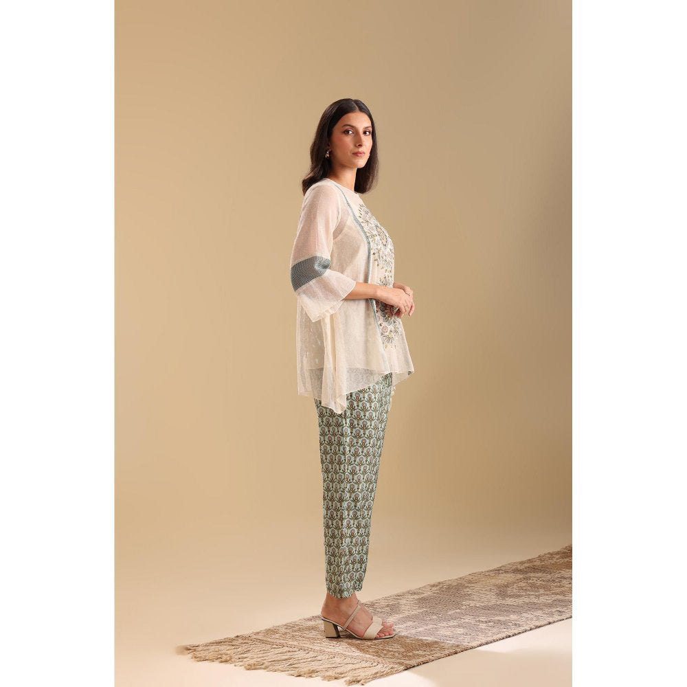 Soup by Sougat Paul Off White Eraya Applique Top with Pant (Set of 2)