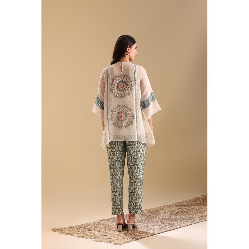 Soup by Sougat Paul Off White Eraya Applique Top with Pant (Set of 2)