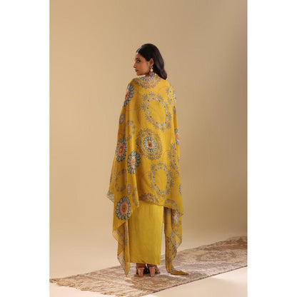 Soup by Sougat Paul Yellow Eraya Embellished Top with Skirt and Cape (Set of 3)