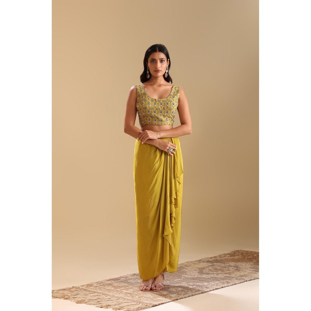 Soup by Sougat Paul Yellow Eraya Embellished Top with Skirt and Cape (Set of 3)
