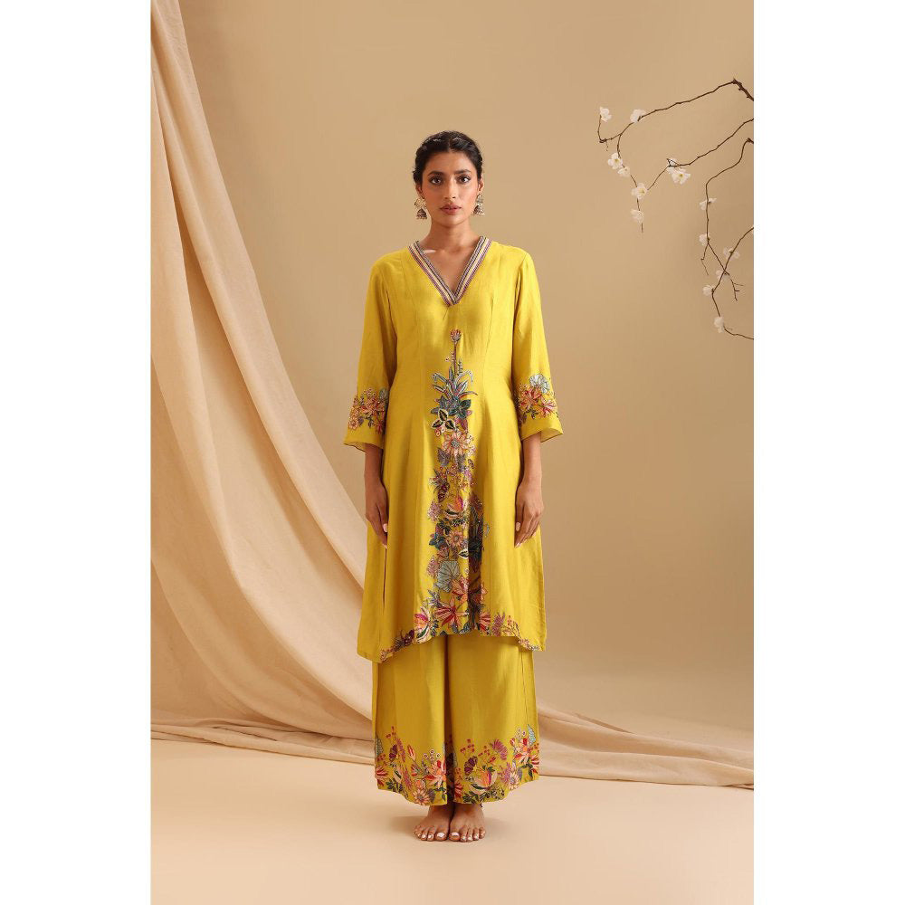 Soup by Sougat Paul Yellow Aarani Embellished Kurta with Palazzo (Set of 2)