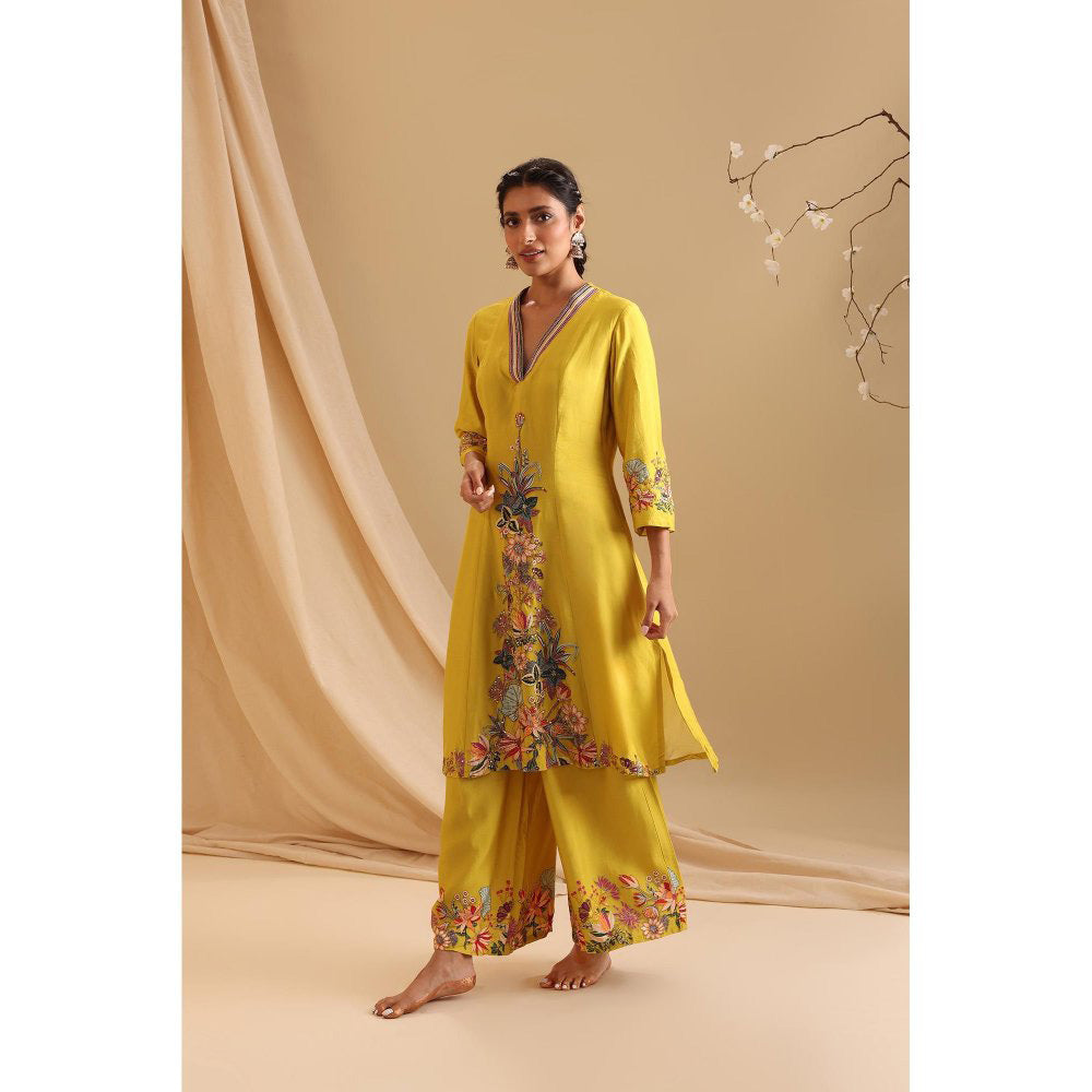 Soup by Sougat Paul Yellow Aarani Embellished Kurta with Palazzo (Set of 2)