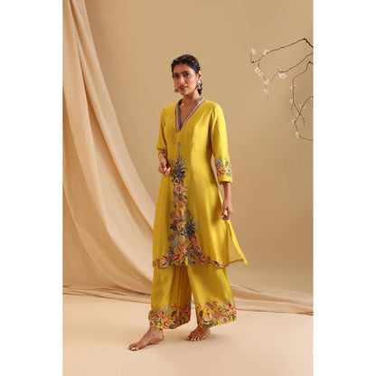 Soup by Sougat Paul Yellow Aarani Embellished Kurta with Palazzo (Set of 2)