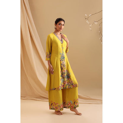 Soup by Sougat Paul Yellow Aarani Embellished Kurta with Palazzo (Set of 2)
