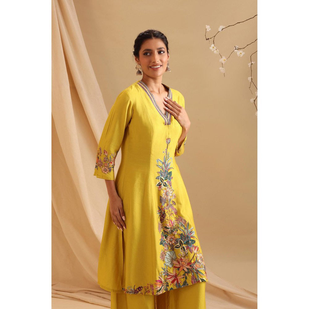 Soup by Sougat Paul Yellow Aarani Embellished Kurta with Palazzo (Set of 2)