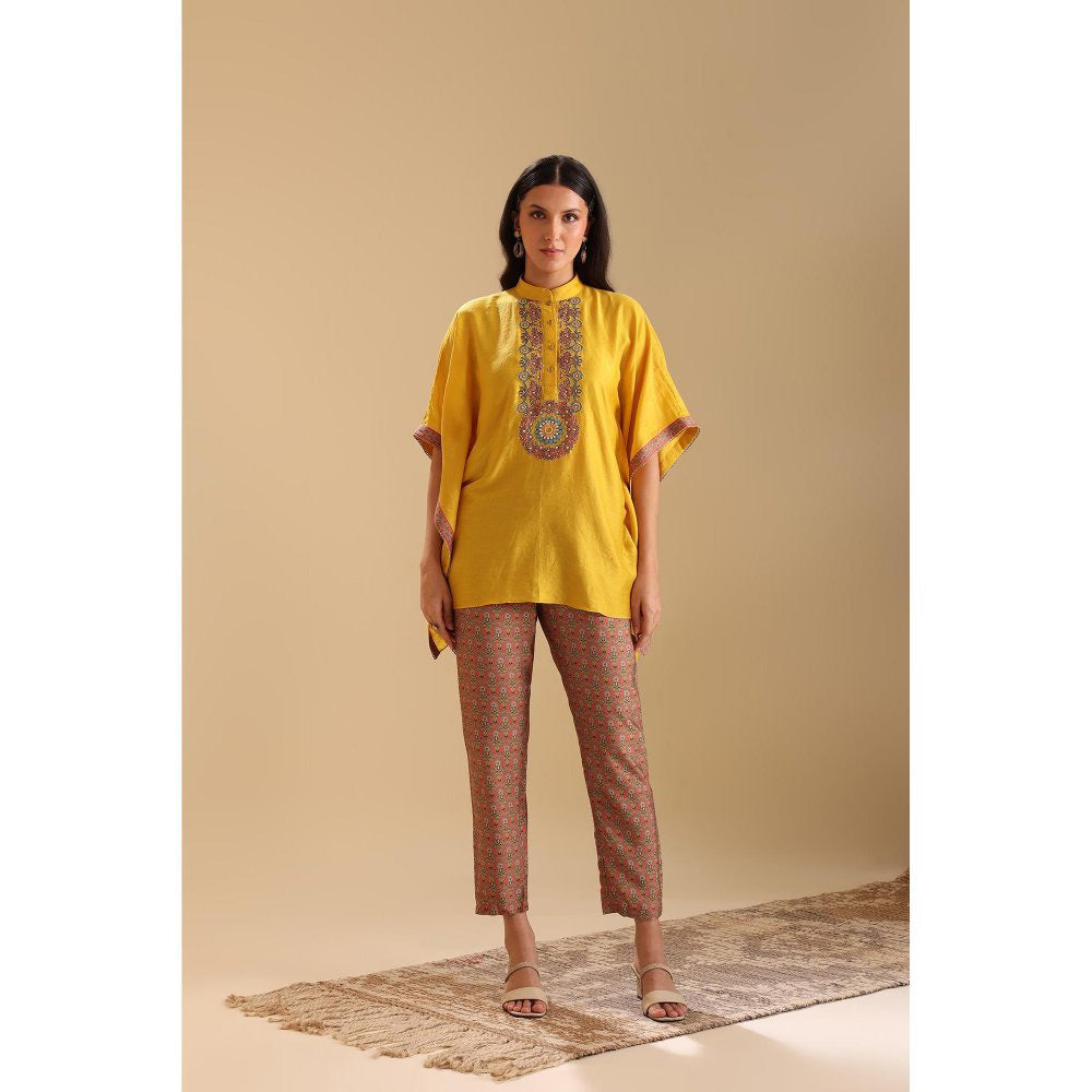 Soup by Sougat Paul Yellow Eraya Embellished Kaftan with Pant (Set of 2)