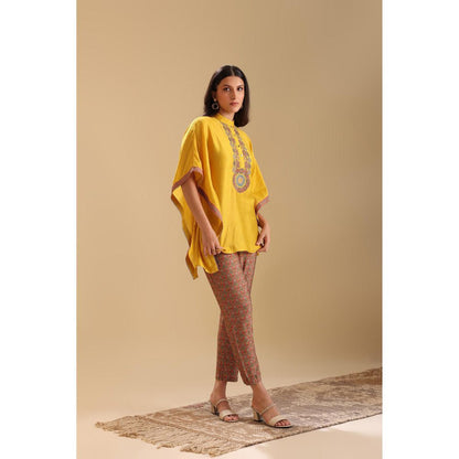 Soup by Sougat Paul Yellow Eraya Embellished Kaftan with Pant (Set of 2)