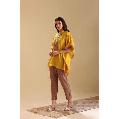 Soup by Sougat Paul Yellow Eraya Embellished Kaftan with Pant (Set of 2)