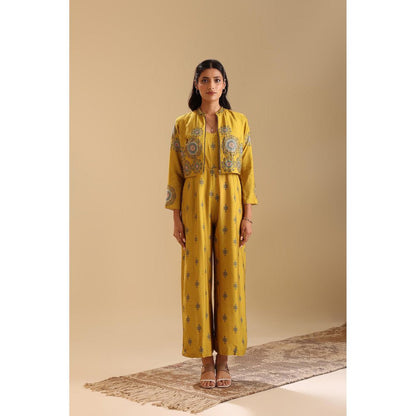 Soup by Sougat Paul Yellow Eraya Embellished Jumpsuit with Jacket (Set of 2)