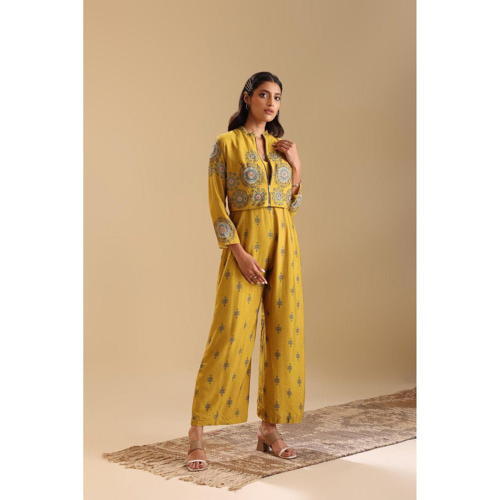 Soup by Sougat Paul Yellow Eraya Embellished Jumpsuit with Jacket (Set of 2)