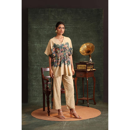 Soup by Sougat Paul Beige Kaira Embellished Kaftan with Pant (Set of 2)