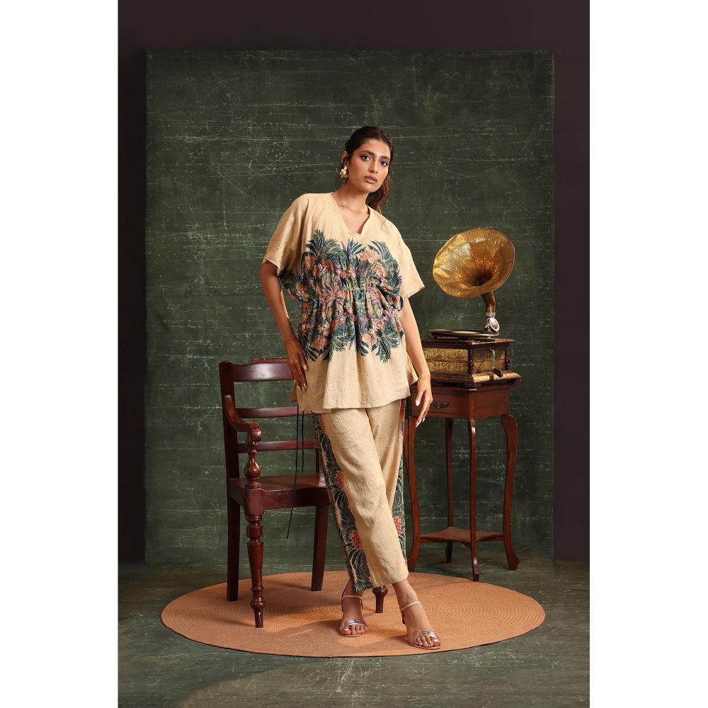 Soup by Sougat Paul Beige Kaira Embellished Kaftan with Pant (Set of 2)