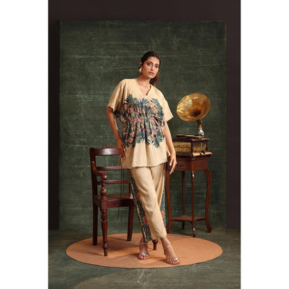 Soup by Sougat Paul Beige Kaira Embellished Kaftan with Pant (Set of 2)