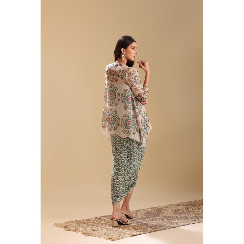 Soup by Sougat Paul Green Eraya Embellished Drape Dress with Jacket (Set of 2)