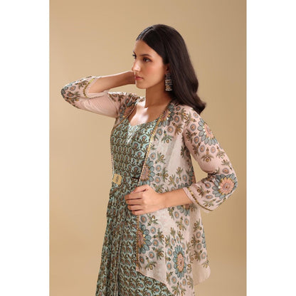 Soup by Sougat Paul Green Eraya Embellished Drape Dress with Jacket (Set of 2)