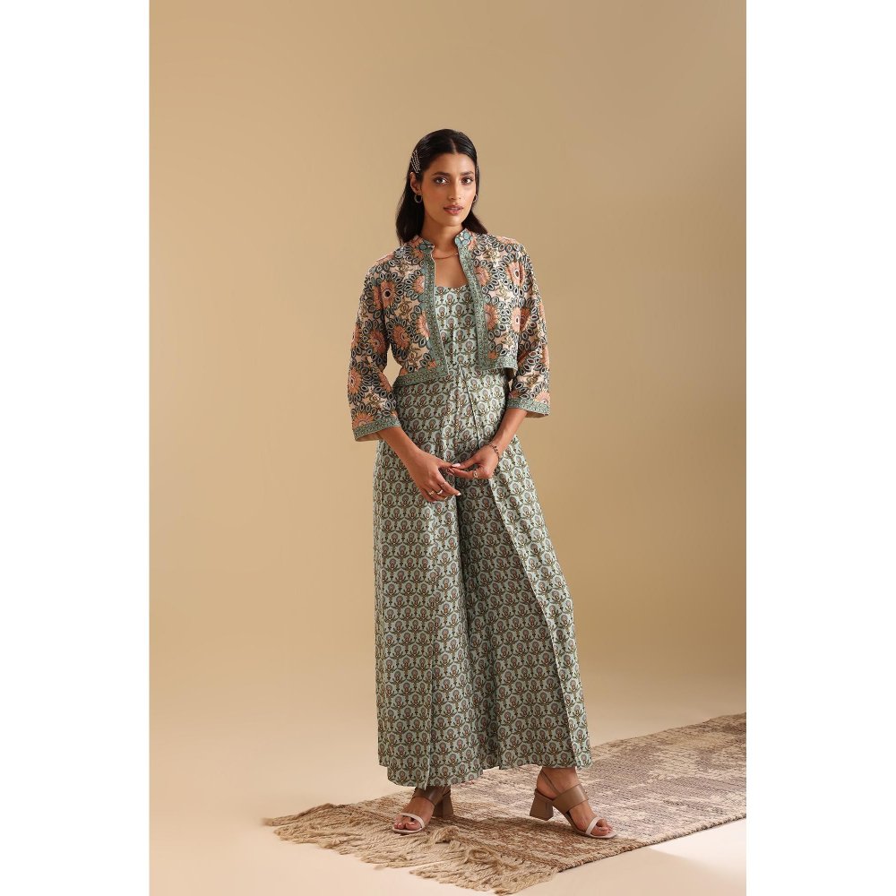 Soup by Sougat Paul Green Eraya Embellished Jumpsuit with Jacket (Set of 2)
