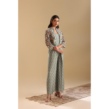 Soup by Sougat Paul Green Eraya Embellished Jumpsuit with Jacket (Set of 2)