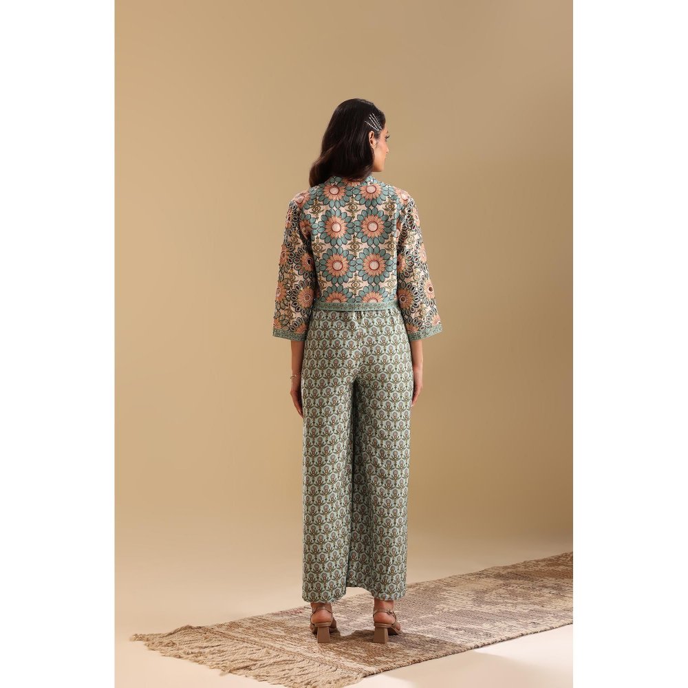 Soup by Sougat Paul Green Eraya Embellished Jumpsuit with Jacket (Set of 2)