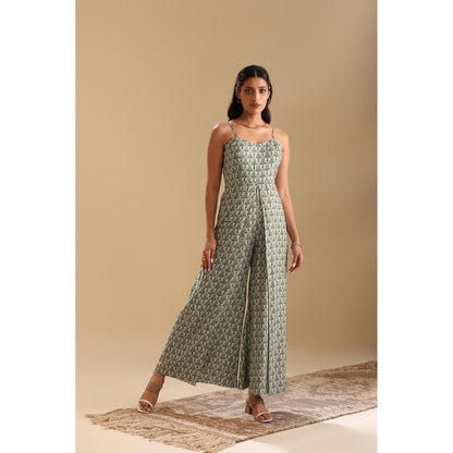 Soup by Sougat Paul Green Eraya Embellished Jumpsuit with Jacket (Set of 2)