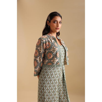 Soup by Sougat Paul Green Eraya Embellished Jumpsuit with Jacket (Set of 2)